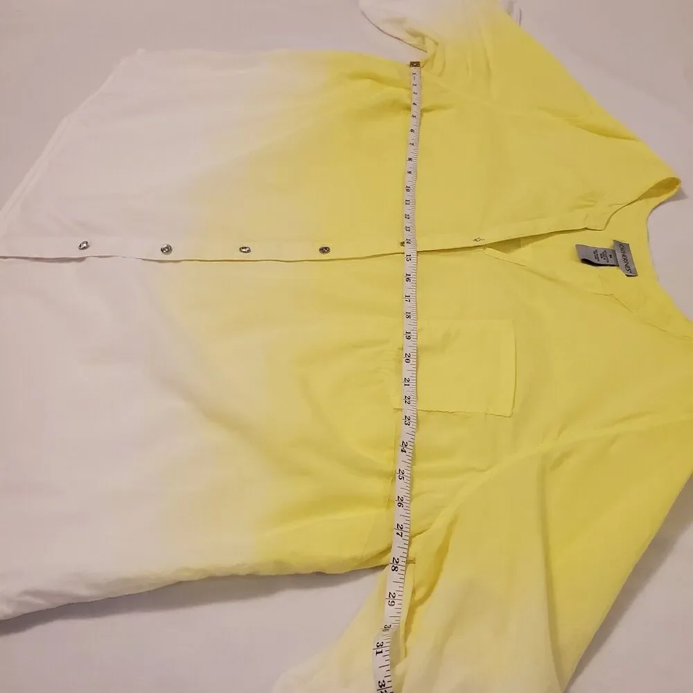 Cathrines Plus Sz 3X Yellow Ombre Button Down Blouse Rhinestones Roll Tab Sleeve
